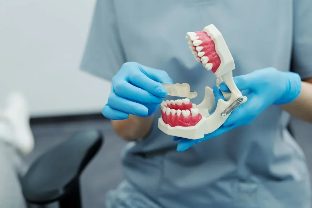 A doctor holding a set of teeth for the treatment of Bruxism