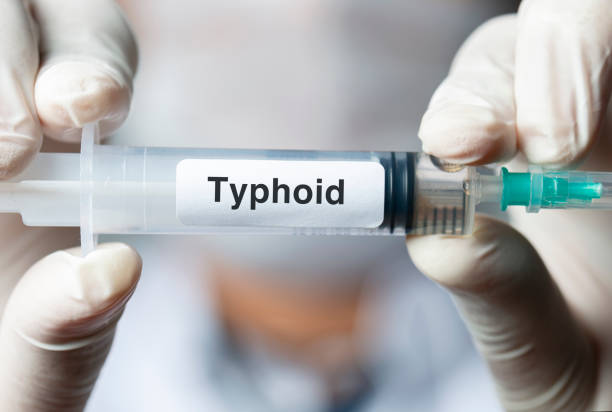Nurse or doctor holding Typhoid Vaccine.