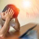 Brain diseases problem cause chronic severe headache migraine. Male adult look tired and stressed out depressed, having mental problem trouble, medical concept