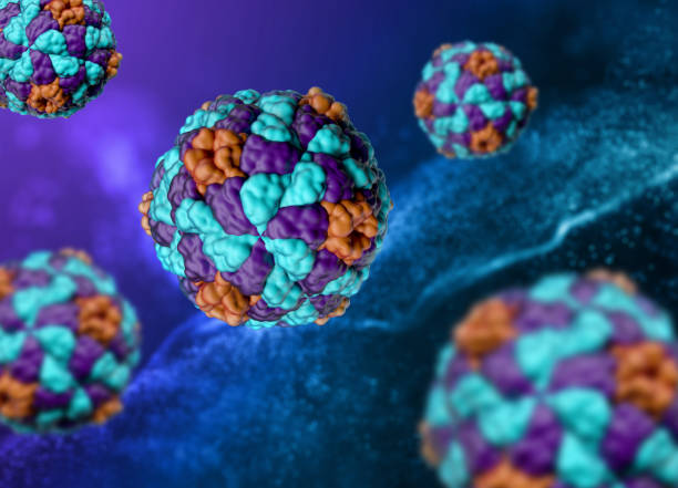 3D render of a medical background with Hepatitis A virus cells
