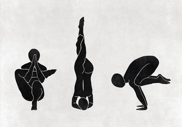 Madication, yoga  and exercise in a black and white  image